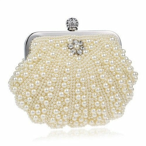 Beaded wedding bridal evening bags hollow fashion women clutch pearl