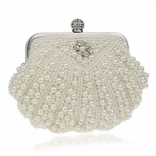 Beaded wedding bridal evening bags hollow fashion women clutch pearl