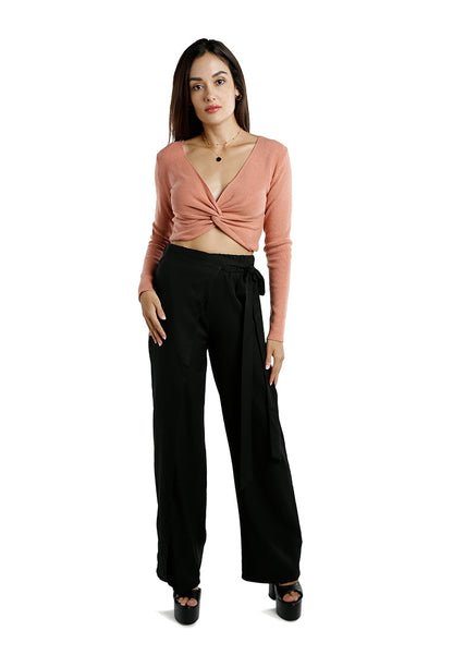 belted tie wide leg pants