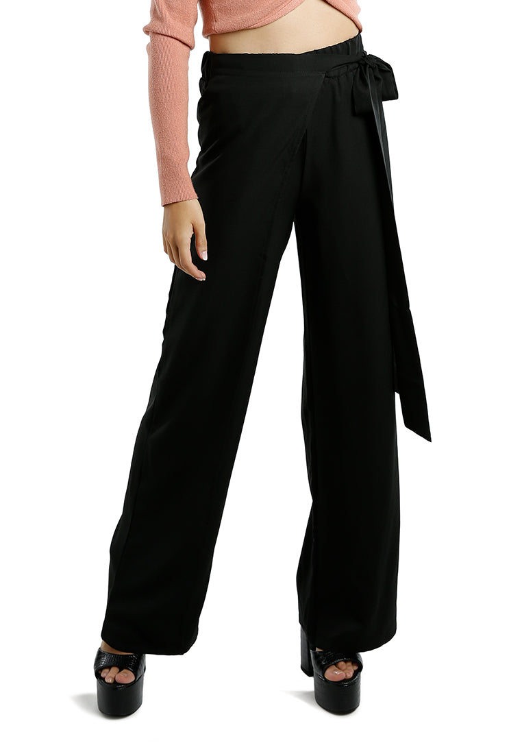 belted tie wide leg pants