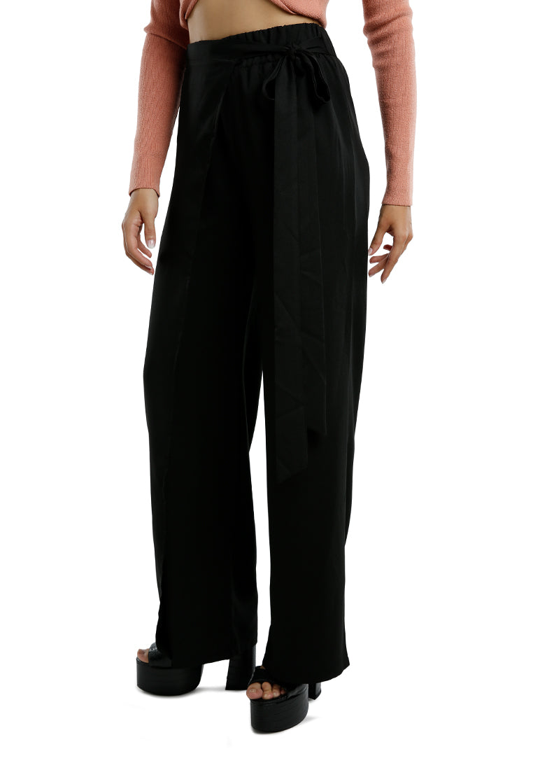 belted tie wide leg pants