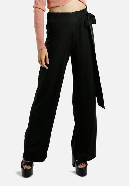 belted tie wide leg pants