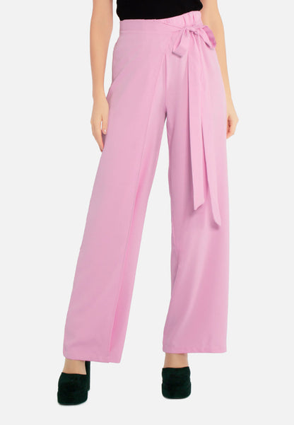 belted tie wide leg pants