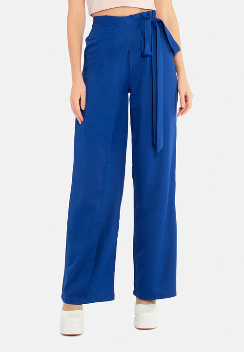 belted tie wide leg pants