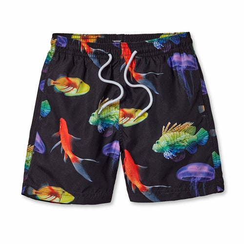 Boardshorts met neonvissen op zwart