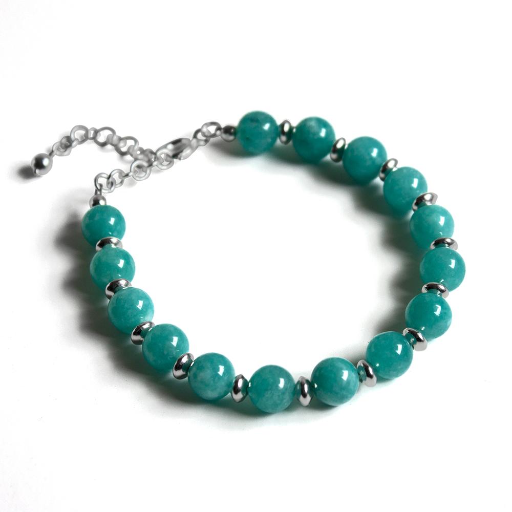 Turquoise Jade &amp; Silver Bead Chain Bracelet