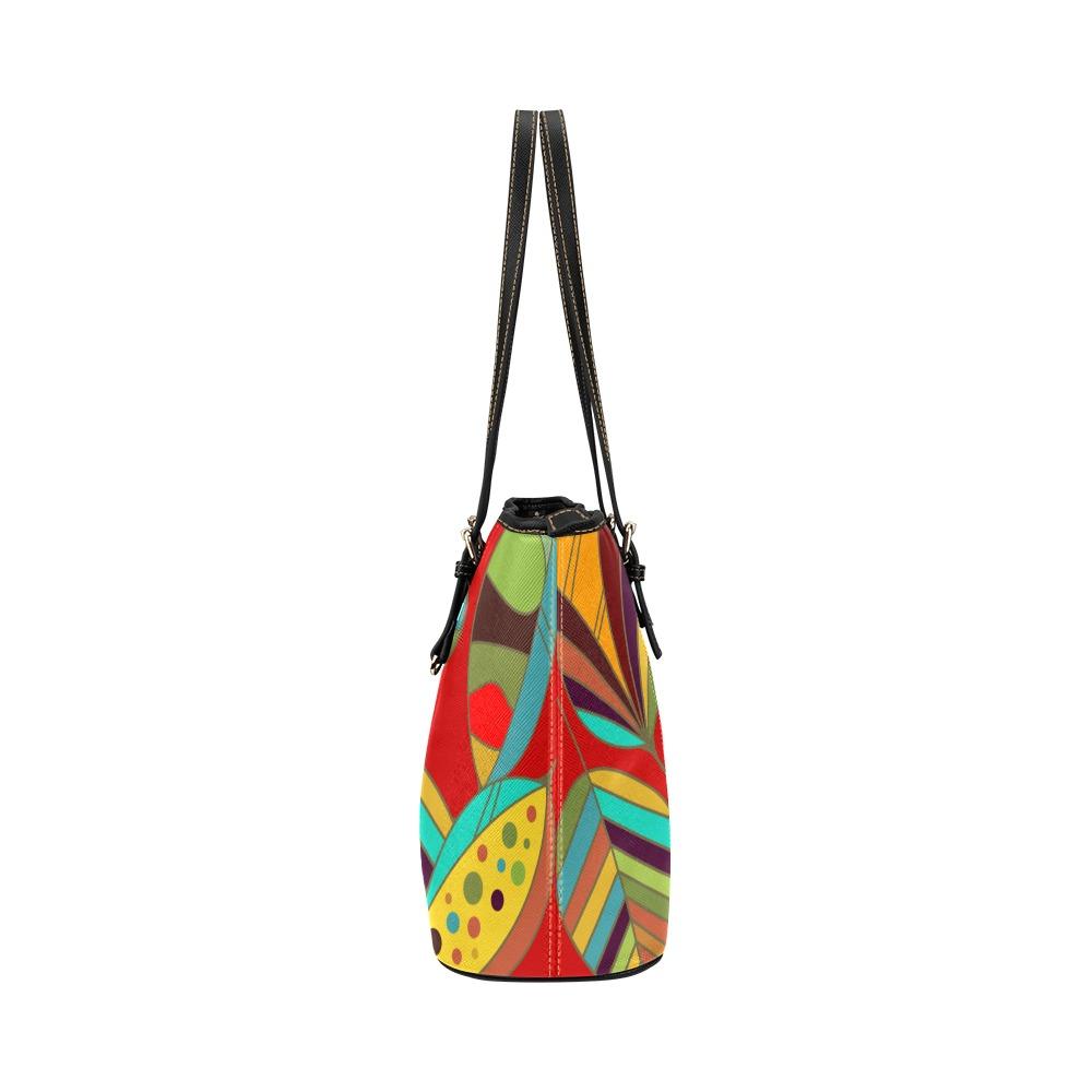 Large Leather Tote Shoulder Bag - Floral Multicolor Illustration