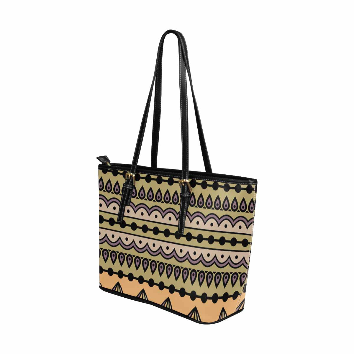 Large Leather Tote Shoulder Bag - Bohemian Multicolor Illustration