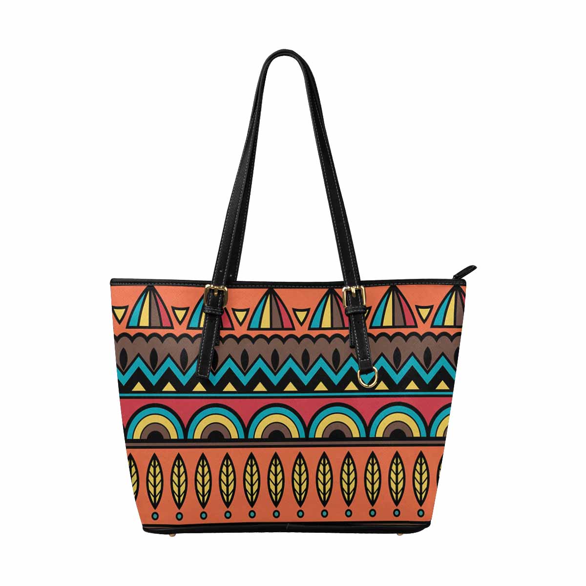 Large Leather Tote Shoulder Bag - Bohemian Multicolor Illustration