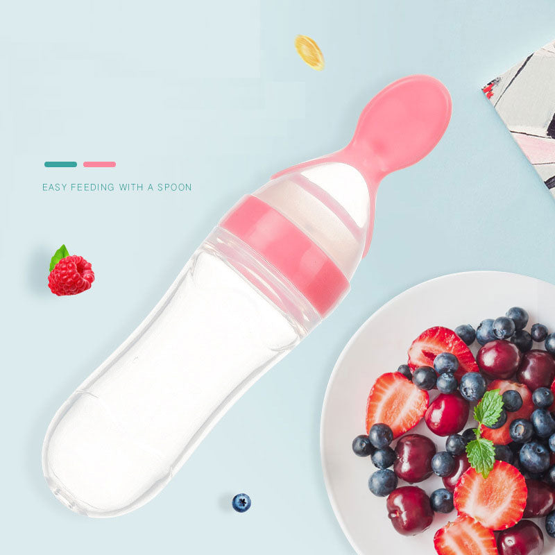 Safe Newborn Baby Feeding Bottle Toddler Silicone Squeeze Feeding Spoon Milk Bottle Baby Training Feeder Food Supplement