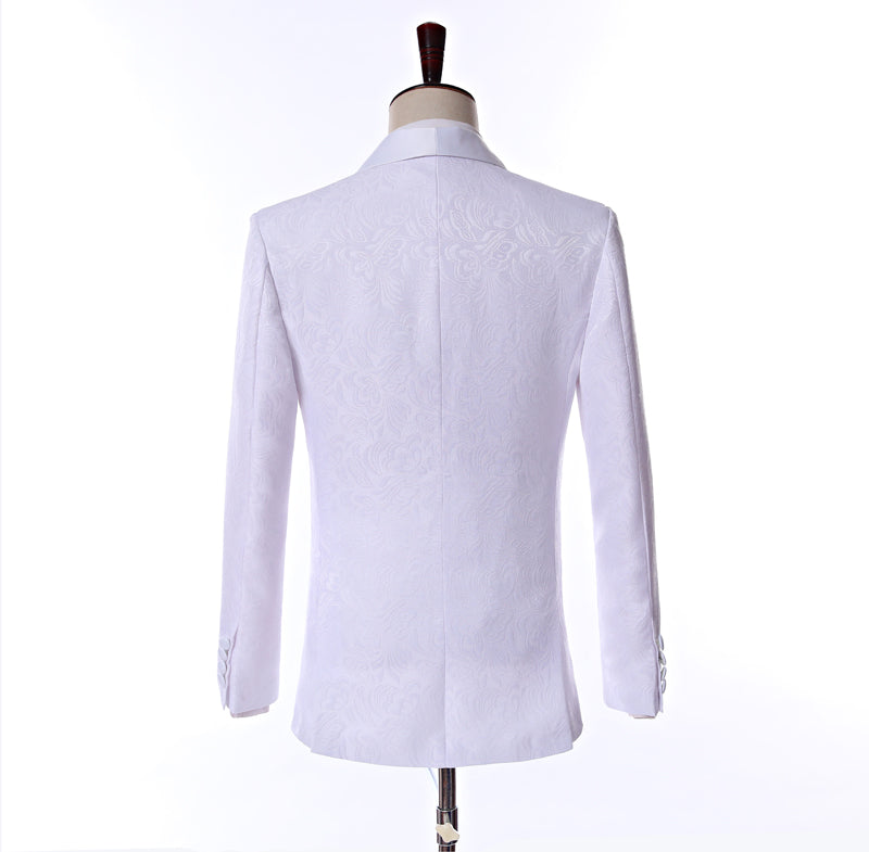 Custom Size Jacquard Groomsmen White Groom Tuxedos Shawl