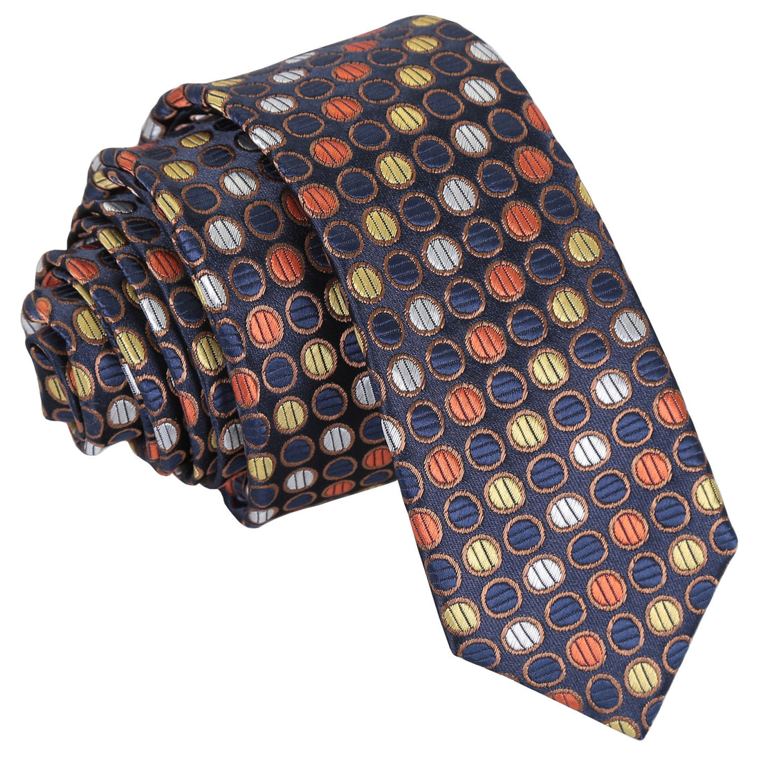 Chequered Polka Dot Skinny Tie - Gold, Silver &amp; Orange