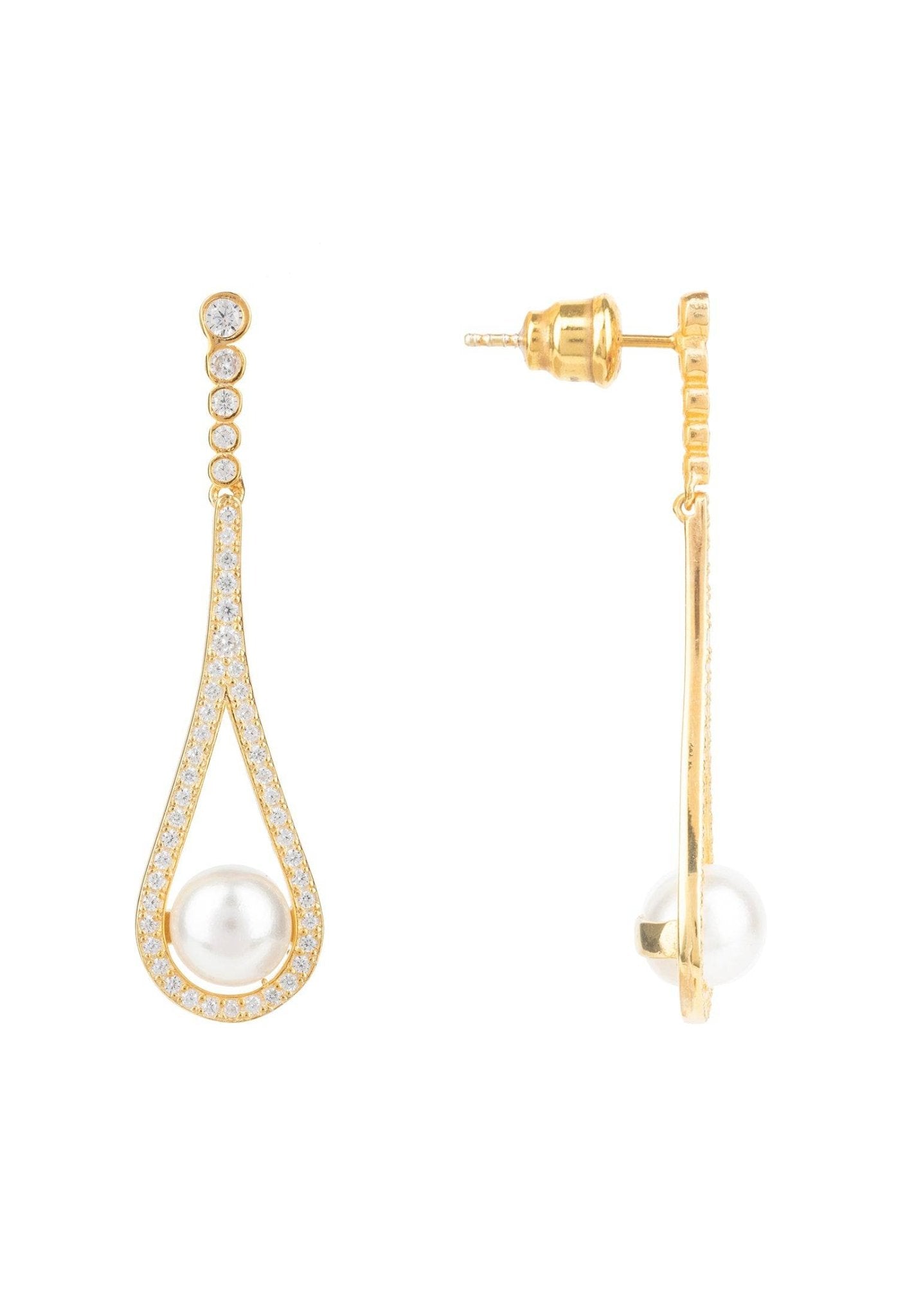 Cradled Pearl Drop Earrings Gold