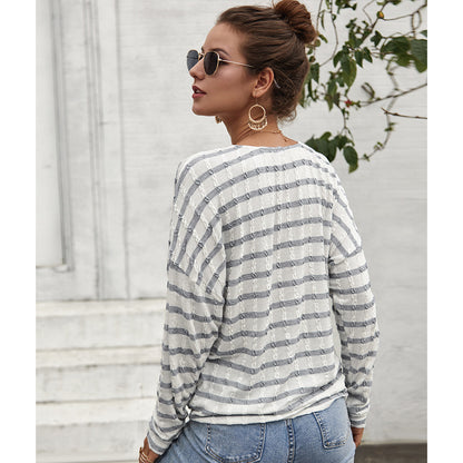 V-neck Striped Long Sleeve Knitwear