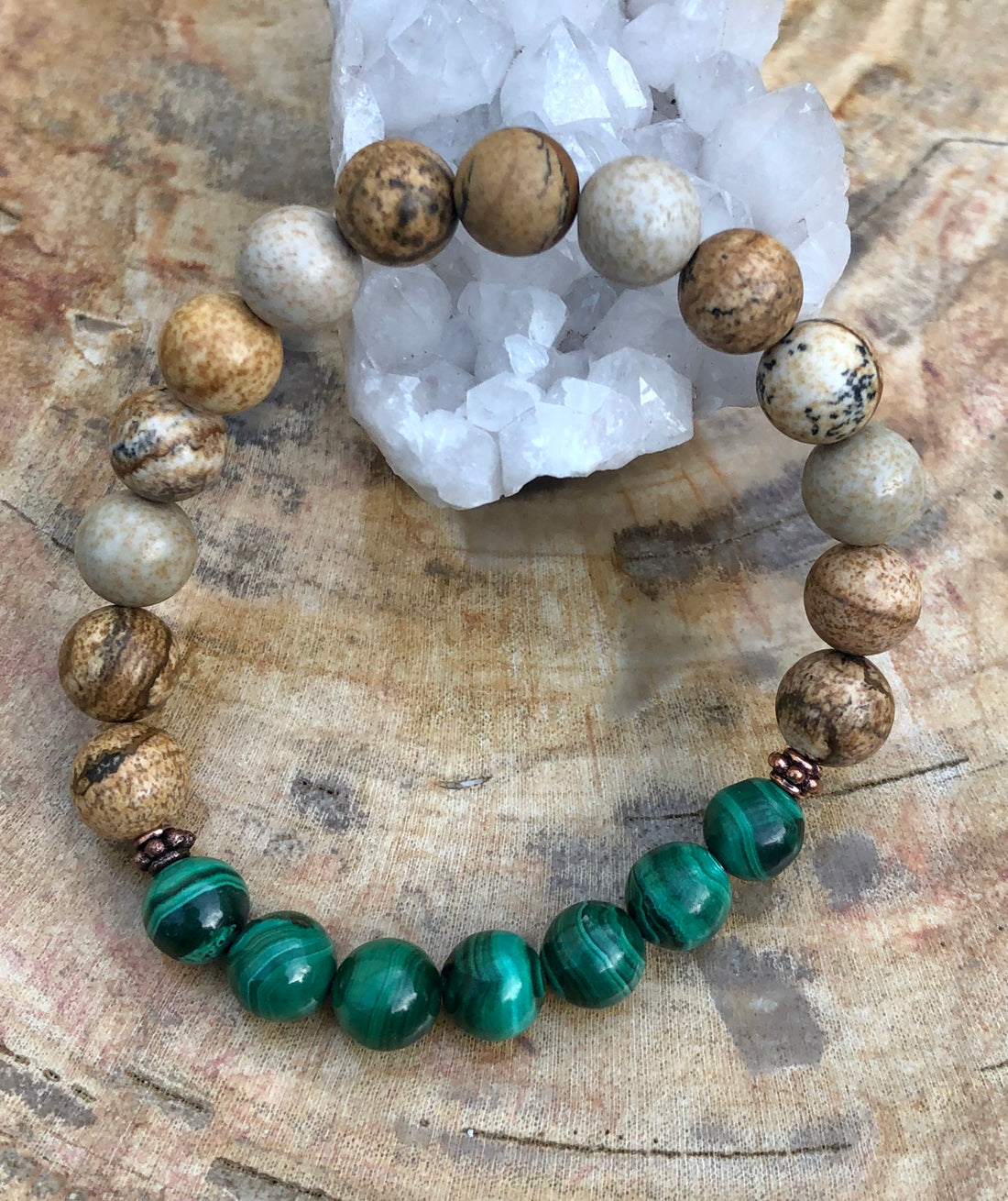 Malachite &amp; Picture Jasper Stretch Bracelet! Genuine Stones!