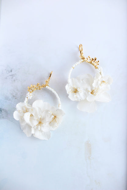 Bridal hoop earrings Floral earrings Statement wedding earrings