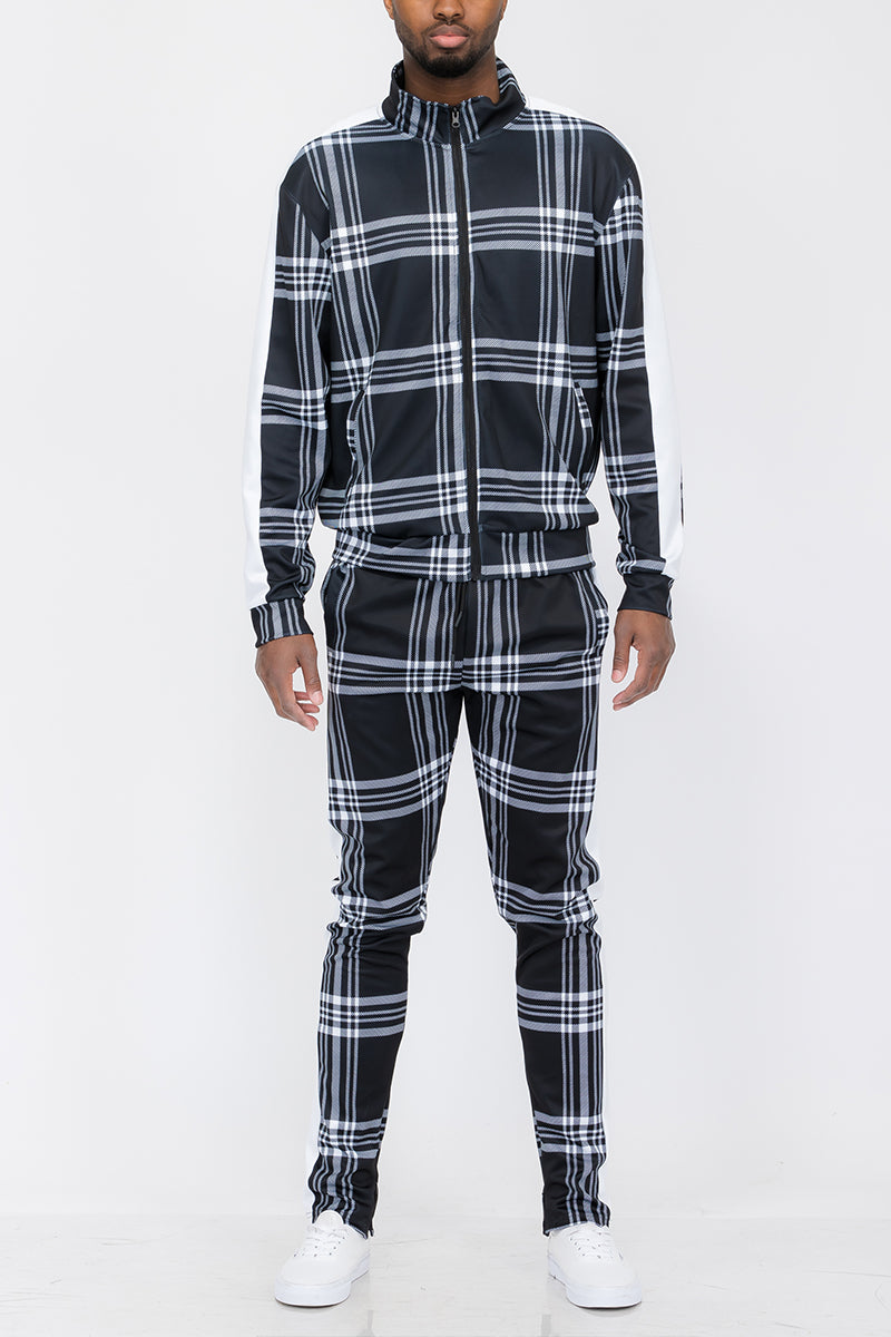 Plaid Track Jacket and Pant Set