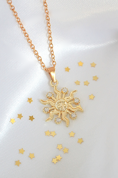 24 Karats CZ Sun Pendant Necklace