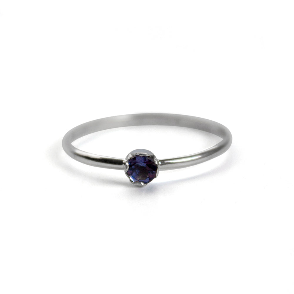 Dainty Iolite Solitaire Sterling Silver Ring