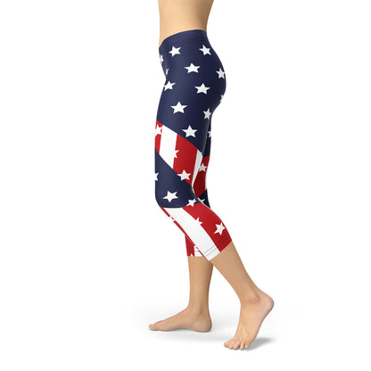 Womens American Flag Capri Leggings