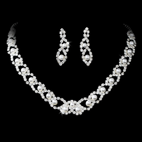 Bridal Wedding Jewelry Set Elegant Pearl &amp; Rhinestone