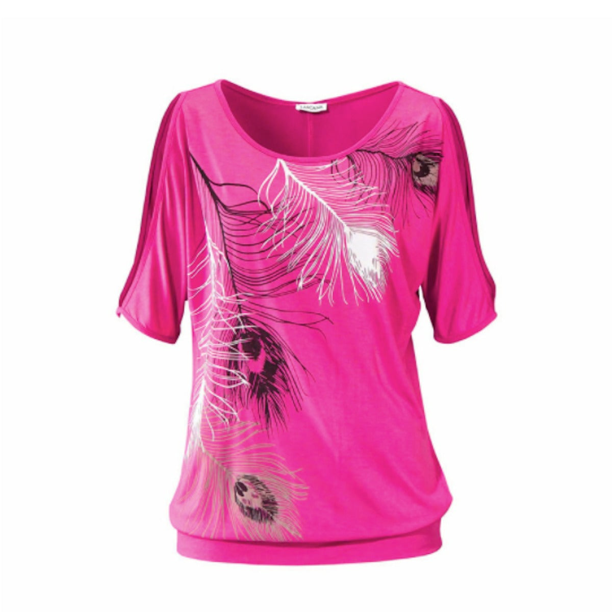 Dames gesneden schouder casual T-shirt met verenprint 