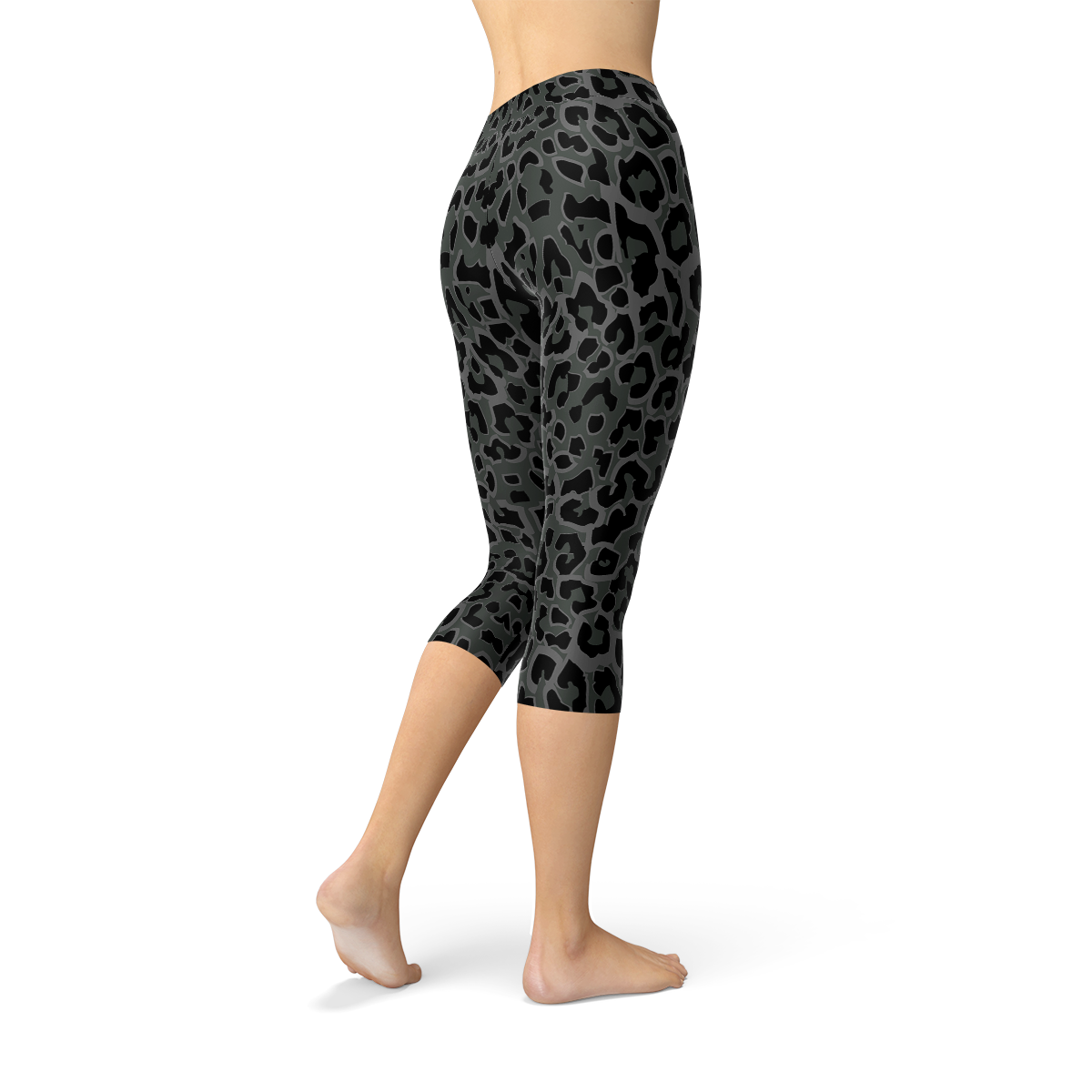 Womens Black Leopard Spots Capri Leggings