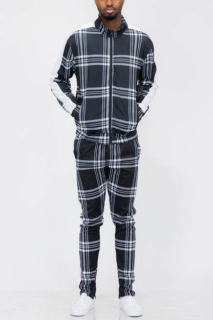 Plaid Track Jacket and Pant Set