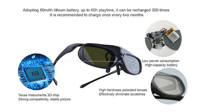 DLP-Link Active Shutter 3D Glasses Rechargeable LCD 3D Glass