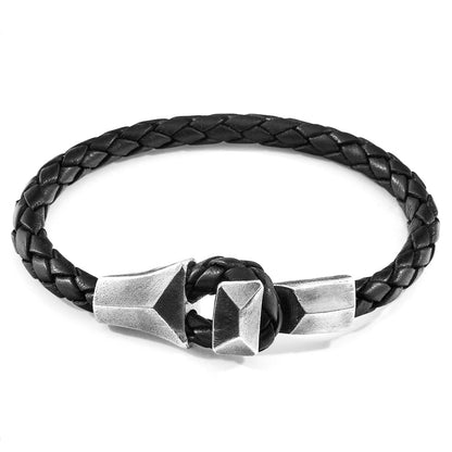 Midnight Black Alderney Silver and Braided Leather Bracelet