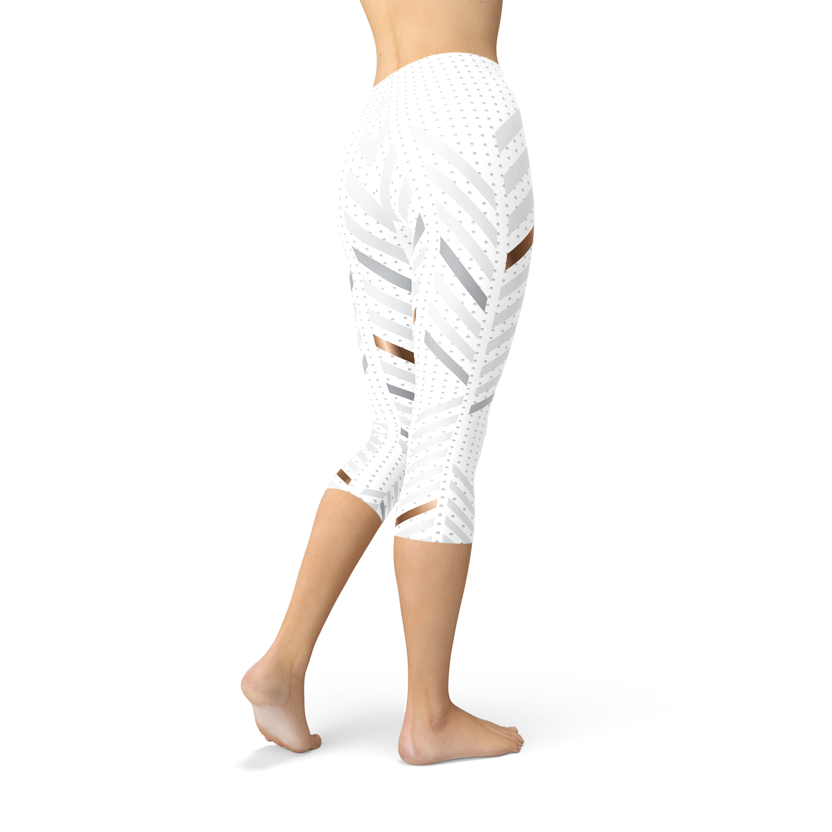 Womens White Stripes Capri Leggings