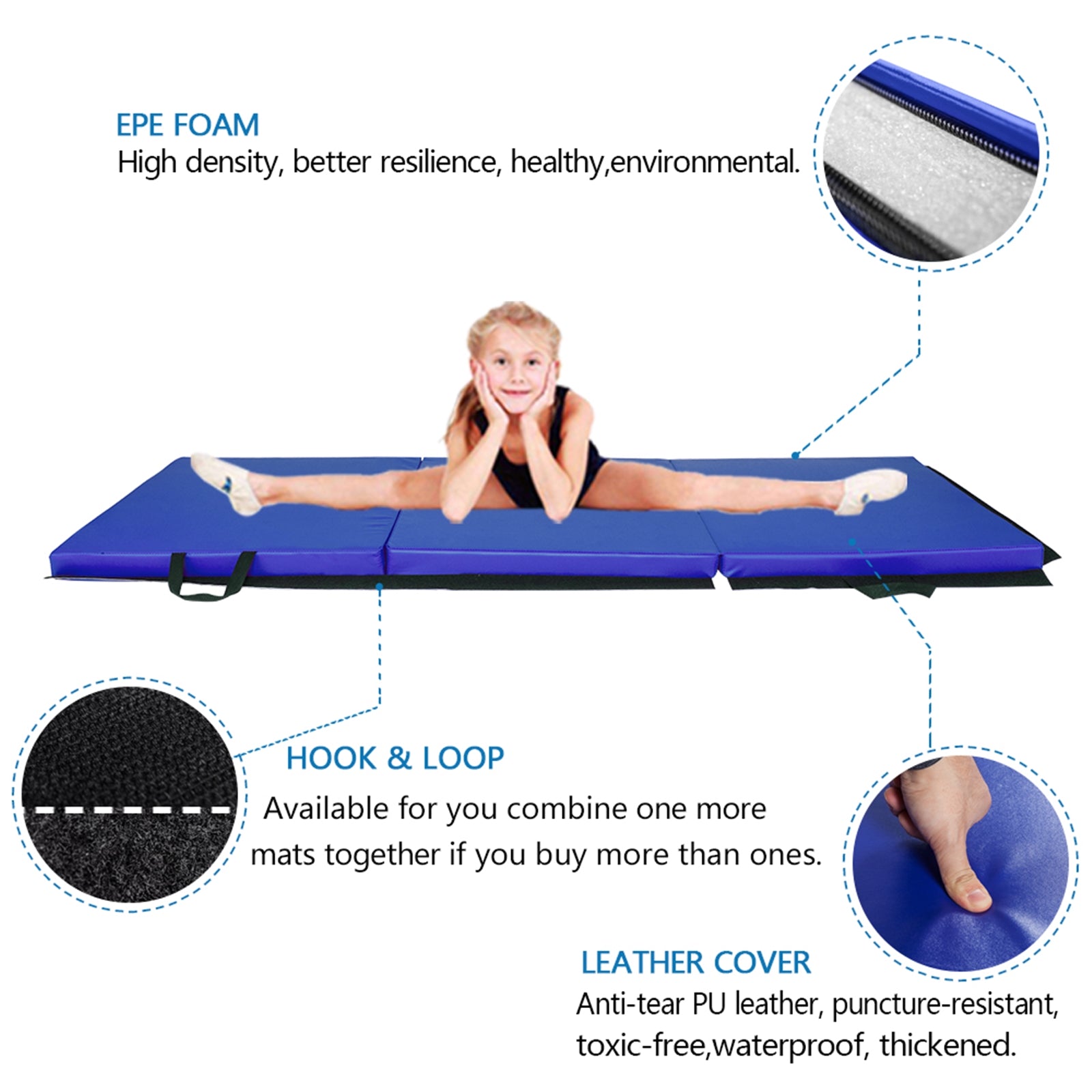 55&quot;x24&quot;x1.2&quot; Tri-fold Gymnastics Yoga Mat with Hand Buckle