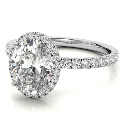 White Gold Moissanite Oval Shape Halo Ring – LR00392