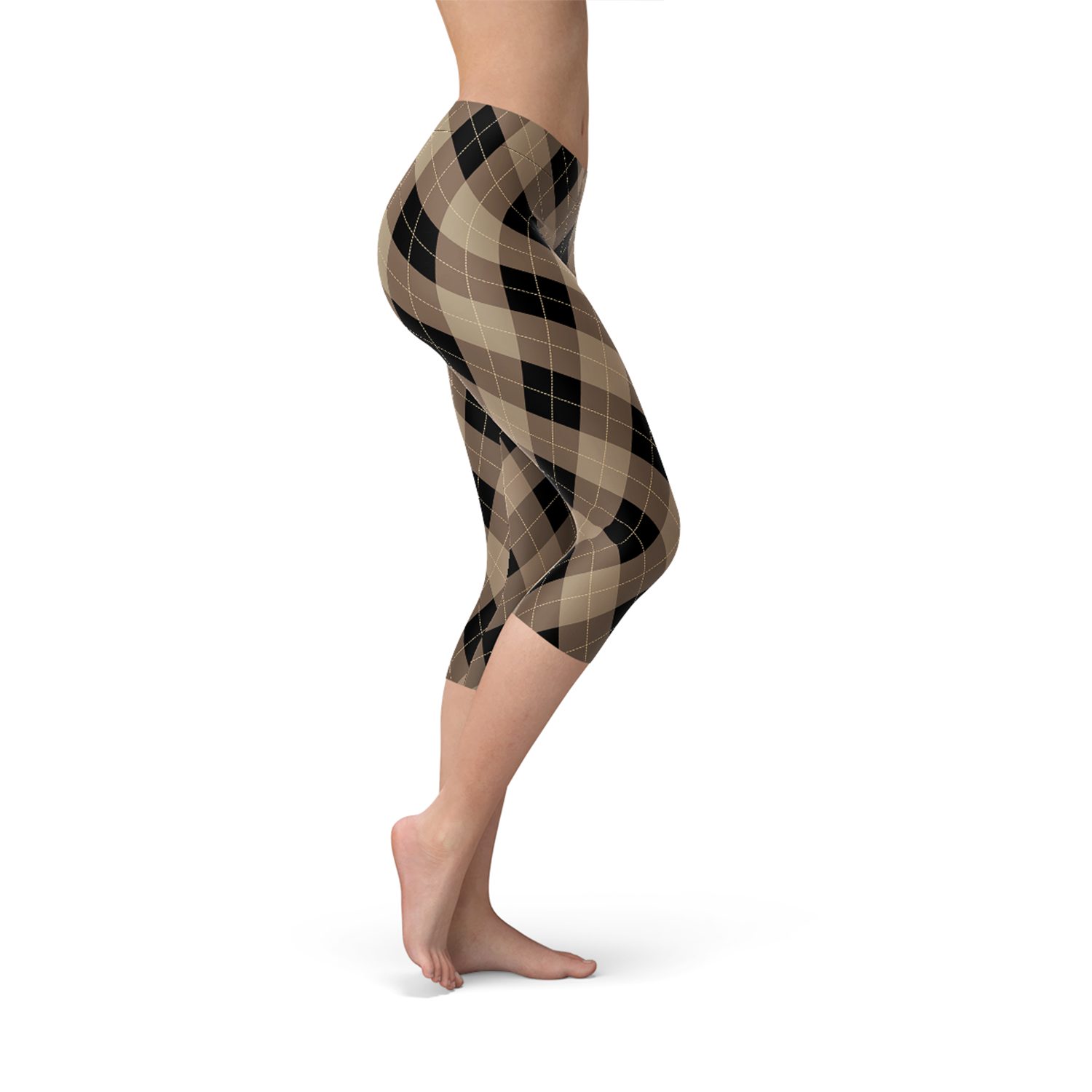 Womens Beige Brown Argyle Capri Leggings