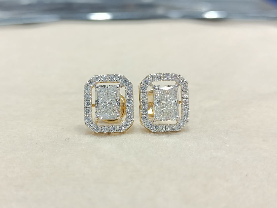 Lab-Grown Diamond Radiant Shape Halo Earring – LE0019