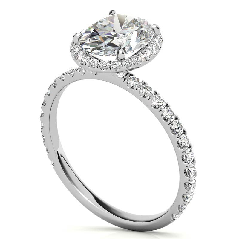 White Gold Moissanite Oval Shape Halo Ring – LR00392