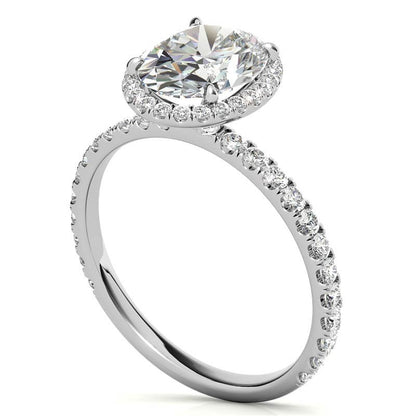 White Gold Moissanite Oval Shape Halo Ring – LR00392