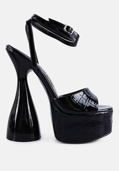 drop dead patent croc ultra high platform sandals