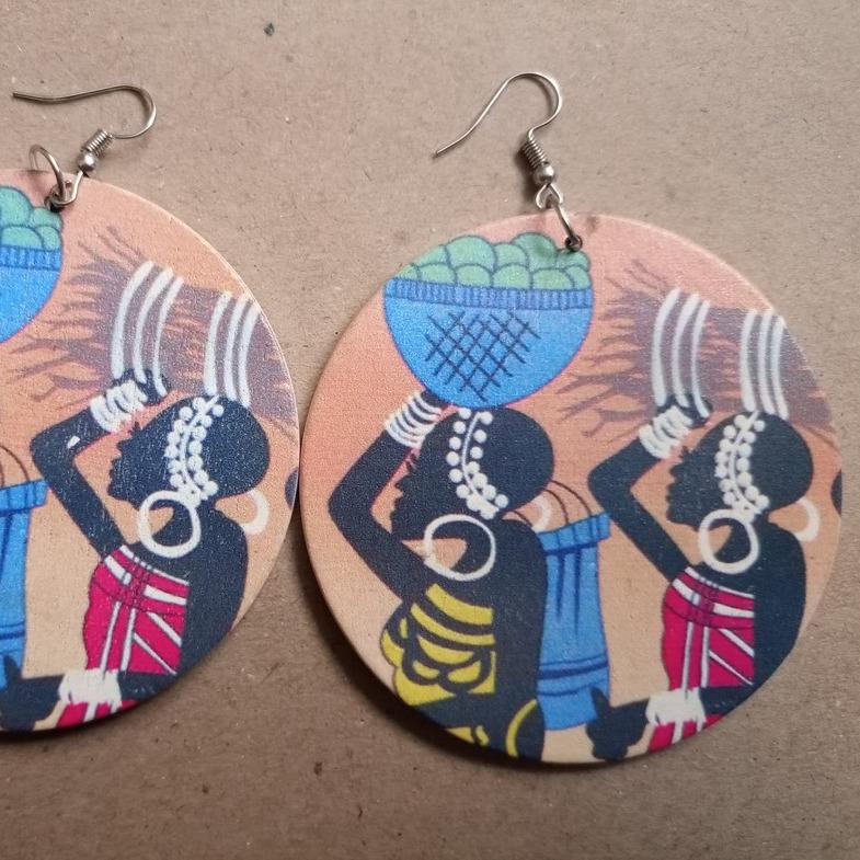 DIY Earrings, wood African women earrings Dangles Ethnic Traditional