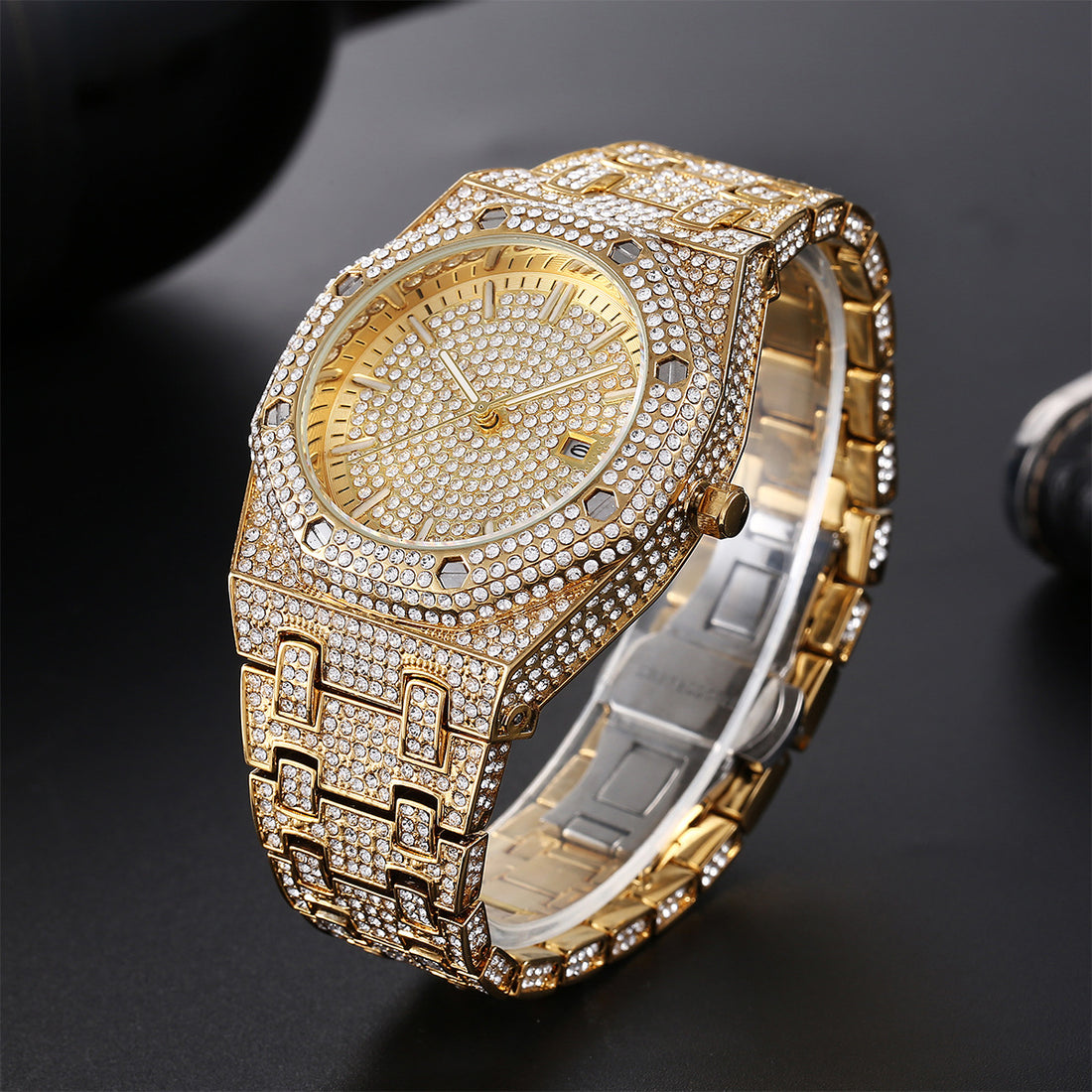 Mode Rap Ice Hip Hop volledig diamanten quartz herenhorloge met grote wijzerplaat