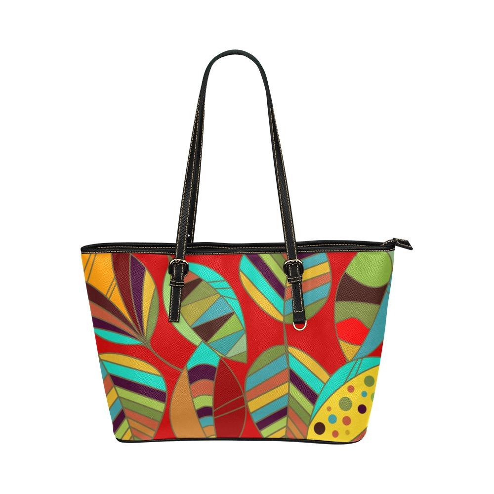 Large Leather Tote Shoulder Bag - Floral Multicolor Illustration