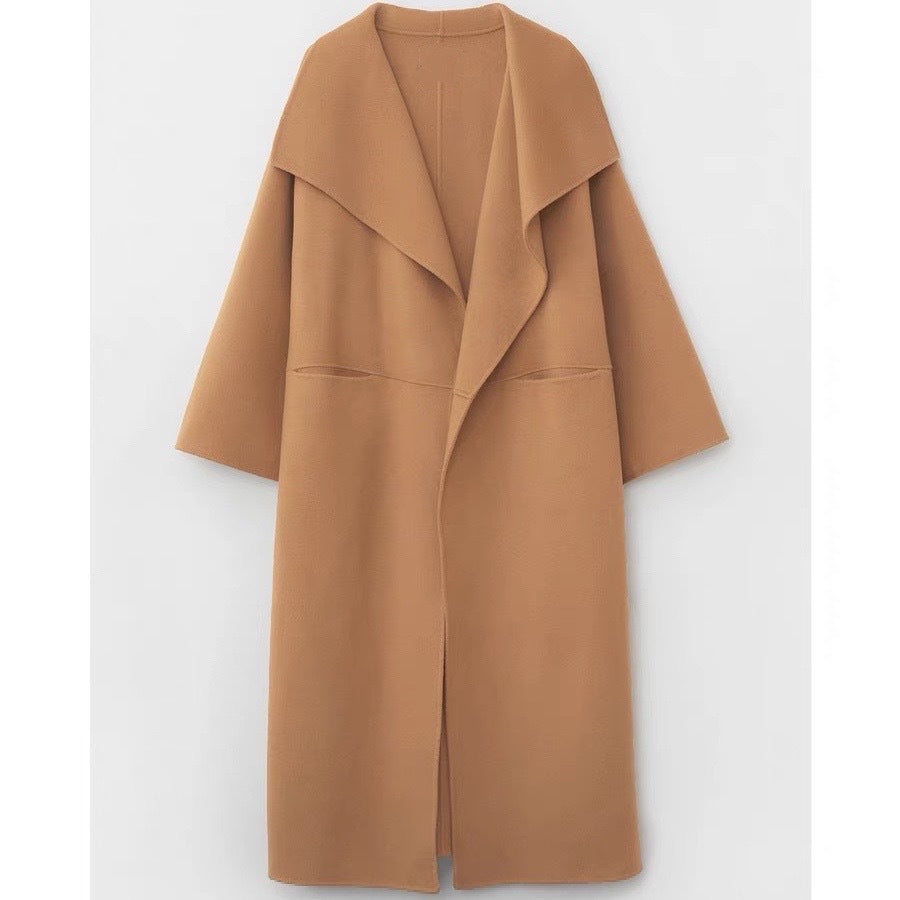 Lapel Coat Same Style Minimalist Double-sided Wool Cashmere Side Split Long Coat For Women