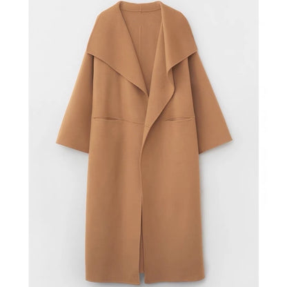 Lapel Coat Same Style Minimalist Double-sided Wool Cashmere Side Split Long Coat For Women