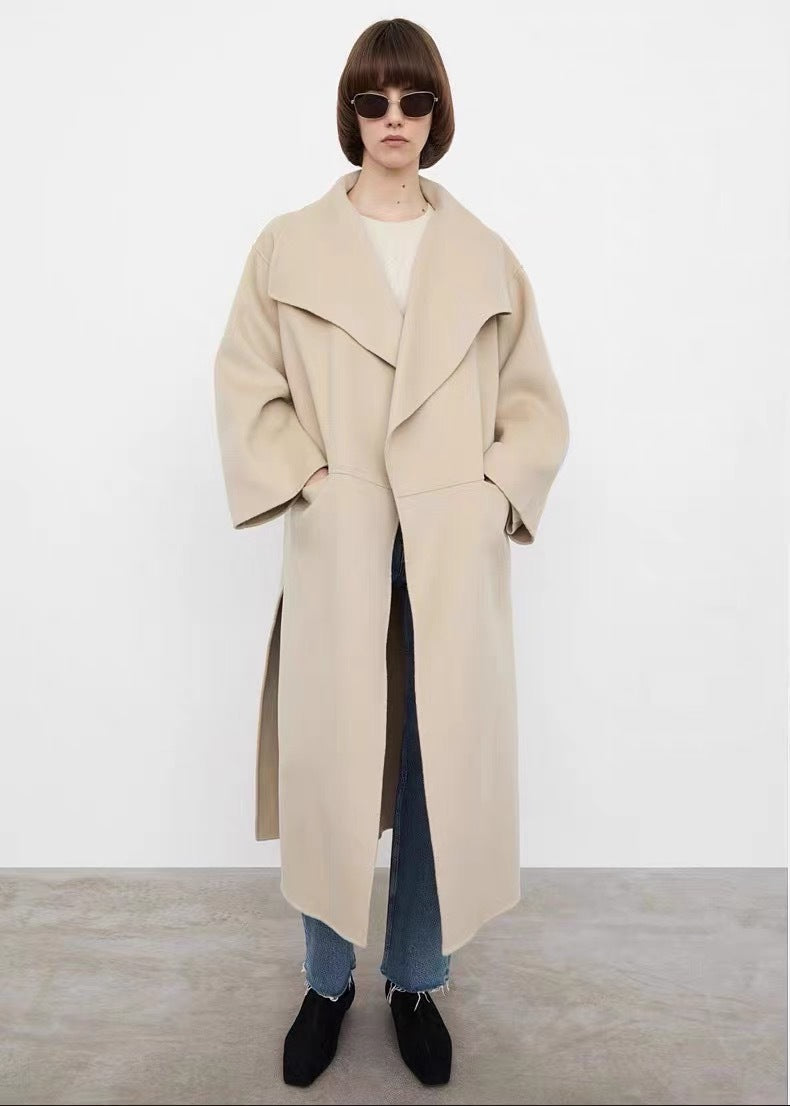 Lapel Coat Same Style Minimalist Double-sided Wool Cashmere Side Split Long Coat For Women