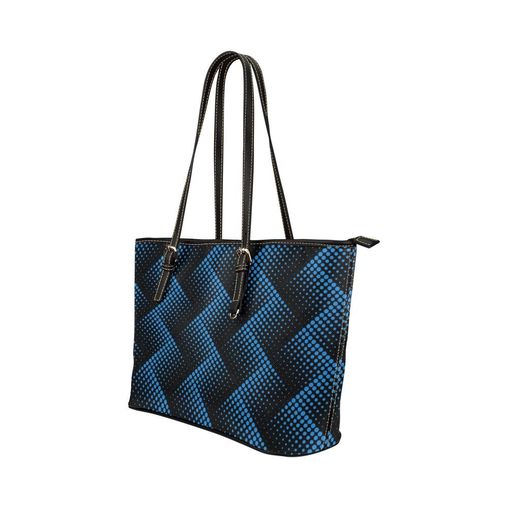 Large Leather Tote Shoulder Bag - Blue And Black Polka Dot  T752073