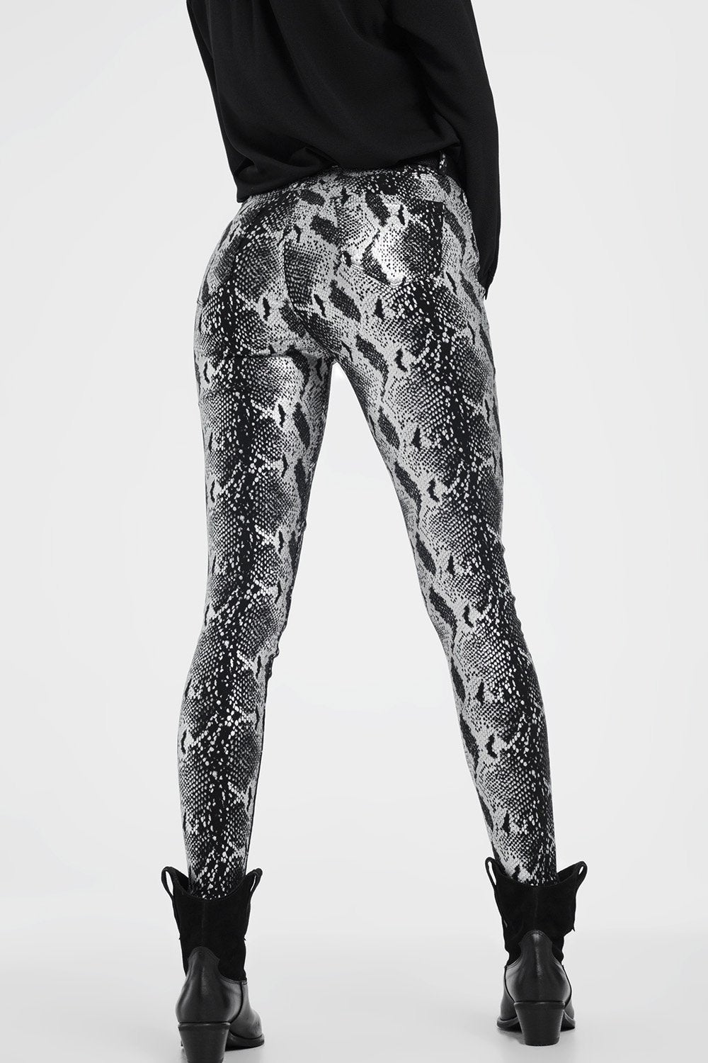 Black Skinny Shiny Printed Pants