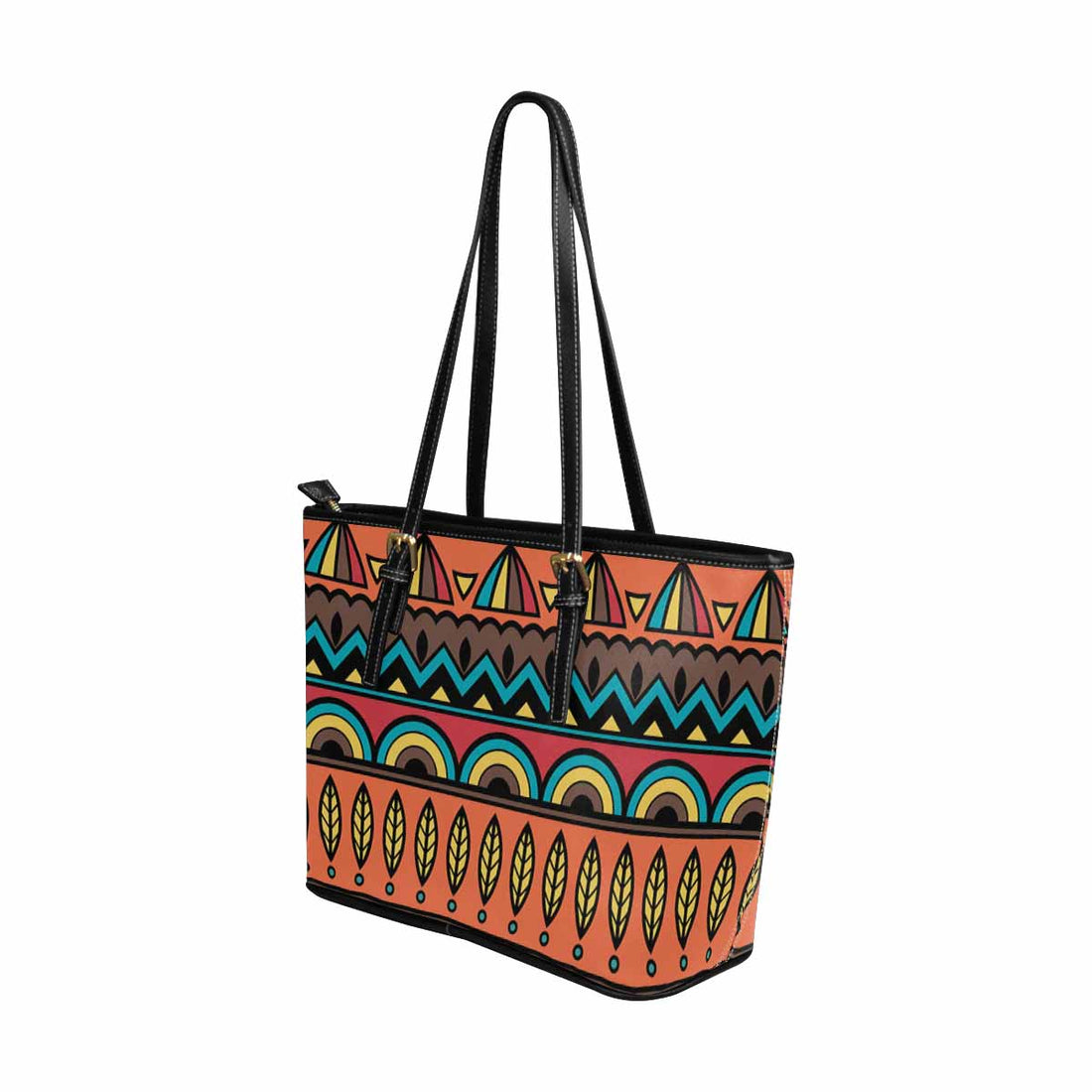 Large Leather Tote Shoulder Bag - Bohemian Multicolor Illustration