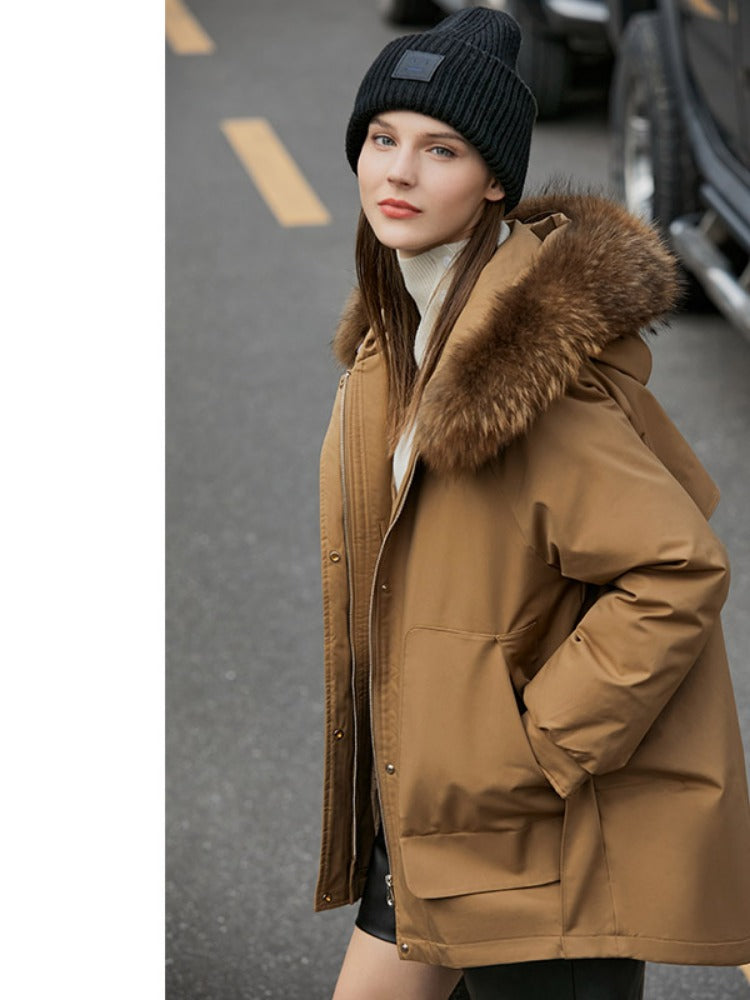 Warm Fur Collar Cropped Pie Jacket