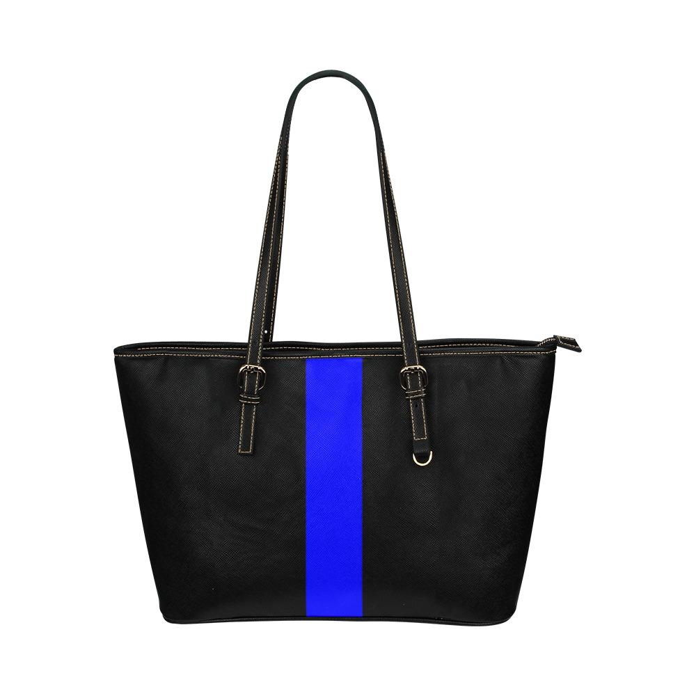 Large Leather Tote Shoulder Bag - Black And Blue   B6008408