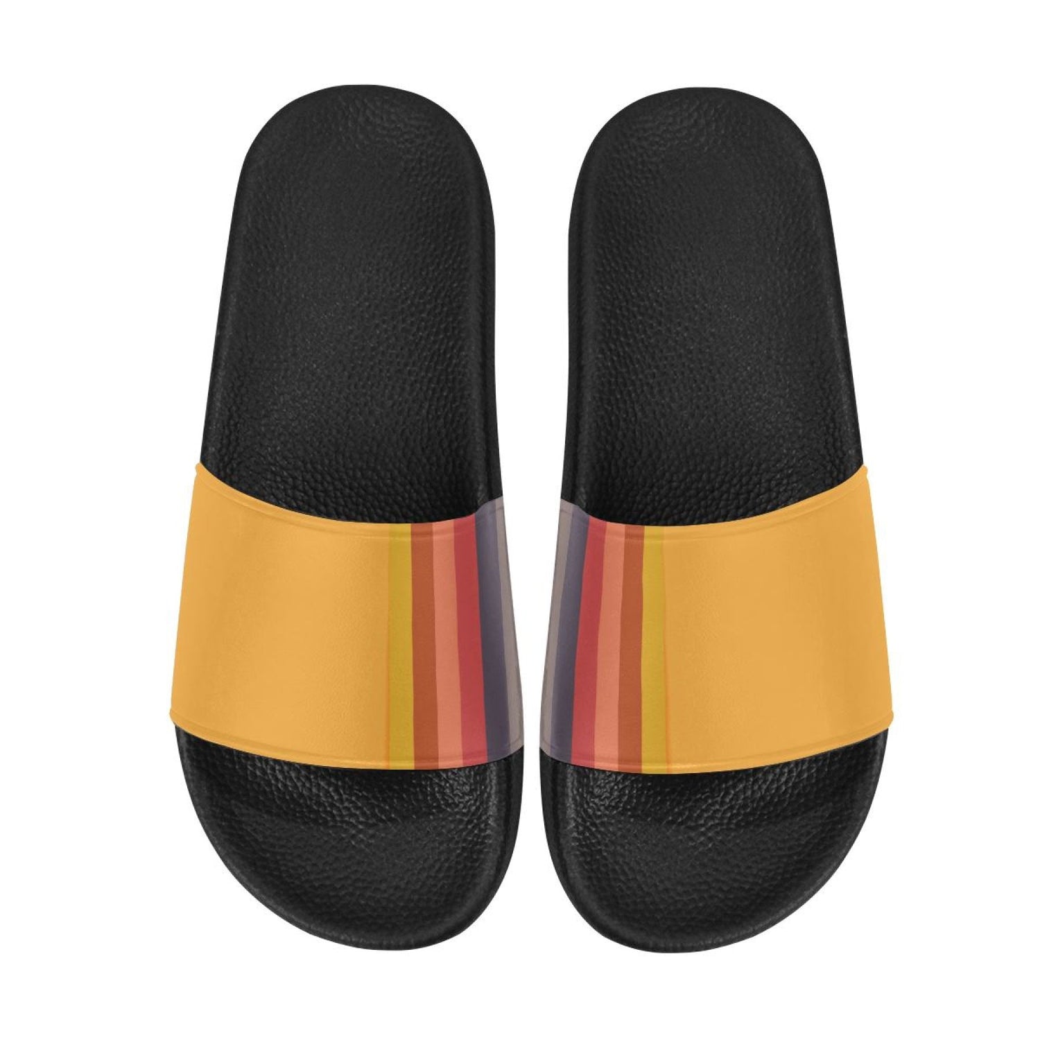 Womens Slides, Flip Flop Sandals, Yellow Multicolor Stripe Print